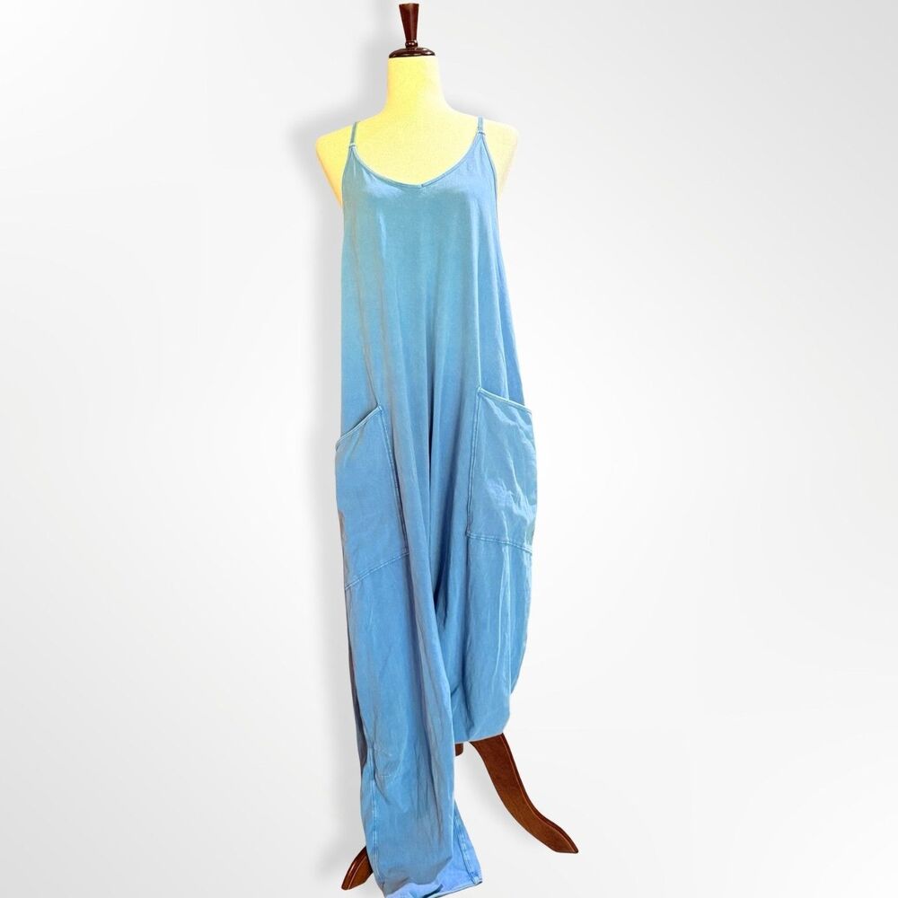 Free People, Hot Shot Onesie in Rivera Blue, L Boho Costal Relaxed Fit Jumpsuit